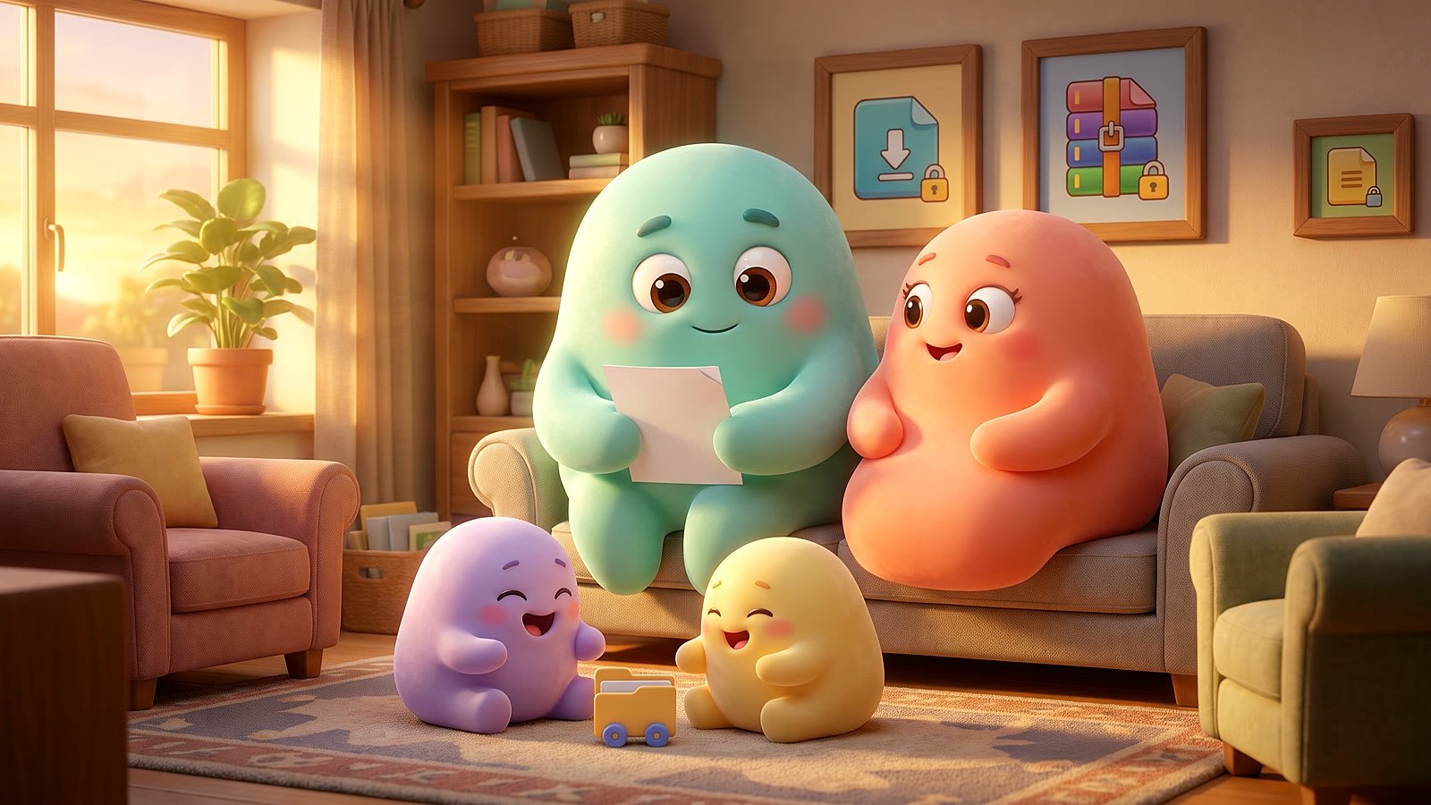 Enhanced photo of the Squishly family at home